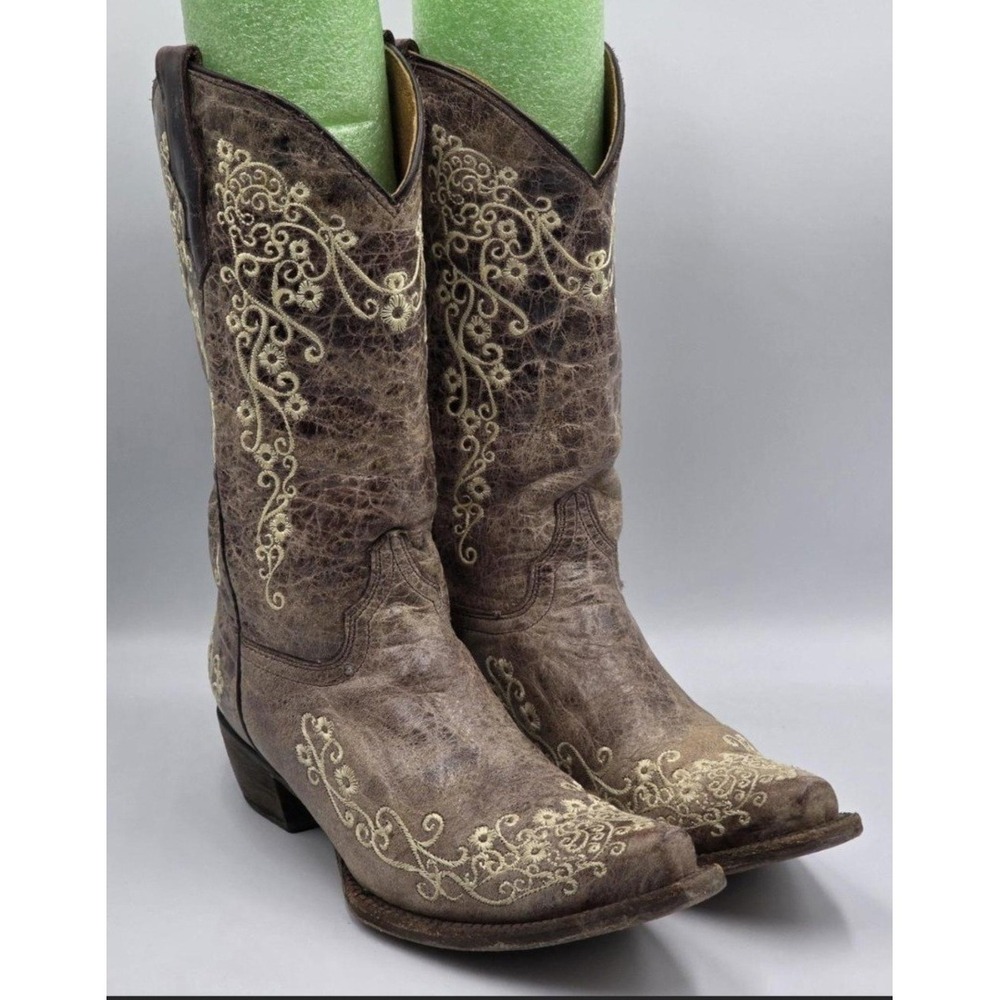 Corral A2773 Snip Toe Western Boots Bone Floral Womens 7 - 7.5 Teen 6T